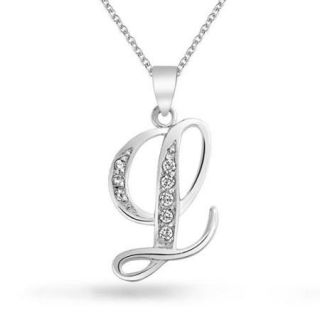 Bling Jewelry 925 Sterling Silver CZ Cursive Initial Letter L Alphabet Necklace 16in