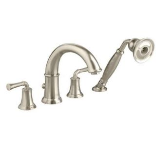 American Standard Portsmouth Lever 2 Handle Deck Mount Roman Tub Faucet with Handshower in Satin Nickel 7420.901.295