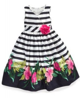 Marmellata Kids Dress, Little Girls Stripe Floral Border Print