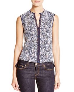 Tory Burch Pleated Floral Silk Top