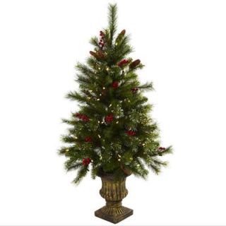 Nearly Natural 4 ft. Artificial Christmas Tree with Berries, Pine Cones, LED Lights and Decorative Urn 5371