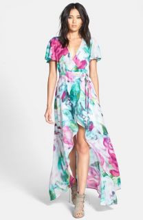June & Hudson Floral Print High/Low Wrap Dress