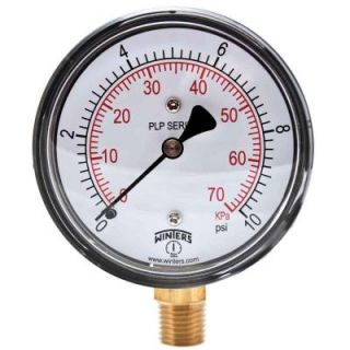 Winters Instruments PLP Series 2.5 in. Steel Case Pressure Gauge with Brass Internals and 1/4 in. NPT LM with Range of 0 10 psi/kPa PLP306