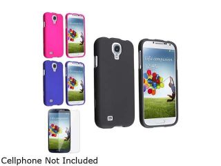 Insten Black + Blue + Pink Rubber Hard Case + Clear Film Compatible with Samsung Galaxy S4 SIV i9500