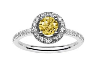 1.61 CARATS Yellow canary & white round diamond engagement ring gold 14K