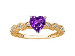 0.84 Ct Heart Shape Purple Amethyst 14K Yellow Gold Ring 