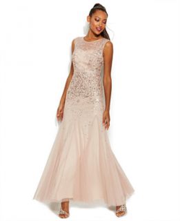 Adrianna Papell Petite Beaded Illusion Gown