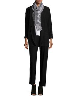 Eileen Fisher Lightweight Boiled Wool Jacket, Stretch Silk Jersey Tank, Wool Interval Jacquard Scarf & Washable Crepe Straight Leg Pants