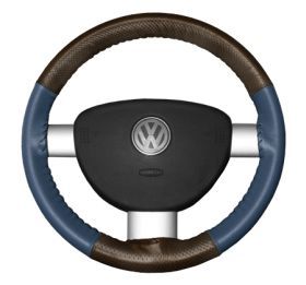 2015 Lincoln Navigator Leather Steering Wheel Covers   Wheelskins Brown Perf/Sea Blue 15 3/4 X 4 1/4   Wheelskins EuroPerf Perforated Leather Steering Wheel Covers