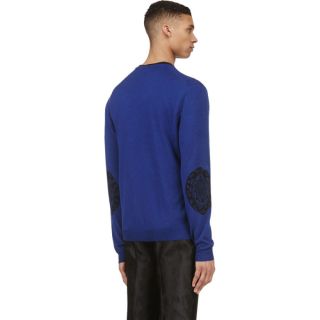 Alexander McQueen Cobalt Blue Skull Print Silk Blend Sweater