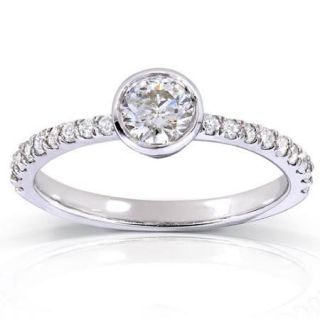Annello 14k White Gold 3/5ct TDW Contemporary Round Bezel Diamond Engagement Ring (H I, I1 I2) Size 10.5