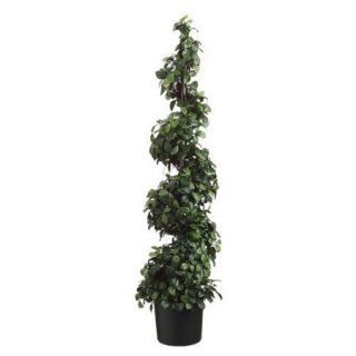 Pack of 2 Potted Artificial Silk Green Citrus Leaf Spiral Topiaries 4'