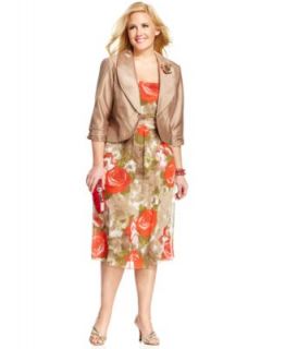 Le Bos Plus Size Sleeveless Floral Print Dress and Jacket