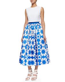Alice + Olivia Klynn Sleeveless Crop Tee & Molina Floral Print Ball Tea Length Skirt