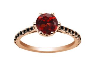 1.37 Ct Round Red Garnet Black Diamond 18K Rose Gold Engagement Ring 