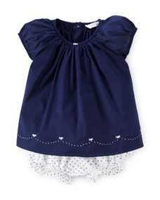 Ralph Lauren Childrenswear Cap Sleeve Cotton Voile Dress w/ Bloomers, French Navy, Size 9 24 Months
