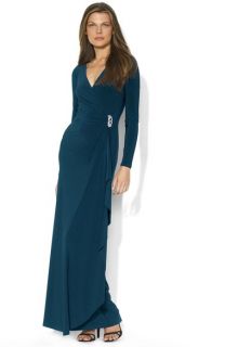 Lauren Ralph Lauren Embellished Jersey Faux Wrap Gown
