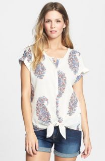 Lucky Brand Paisley Tie Front Cotton Top