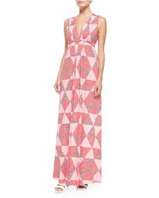 Rachel Pally Sleeveless Hexagon Print Jersey Maxi Dress