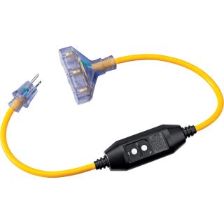 Prime Wire & Cable 3-Ft. Inline GFCI Lighted Triple Tap Adapter — 15 Amps, 12/3 Gauge, Yellow, Model# GF320803  Extension Cords