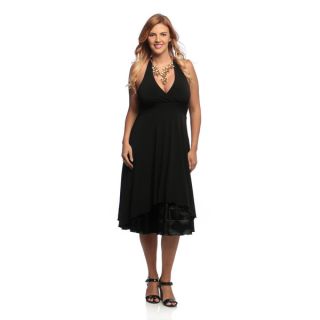 Evanese Womens Plus Size Black Halter Neck Dress   Shopping