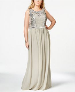 Adrianna Papell Plus Size Sleeveless Beaded Gown   Dresses   Women