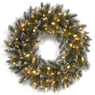 National Tree Company 24 Glittery Bristle Pine Wreath with Warm White
