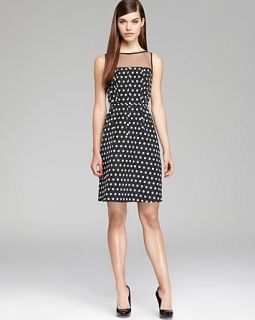 Adrianna Papell Polka Dot Fit and Flare Dress   Sleeveless Illusion Neck