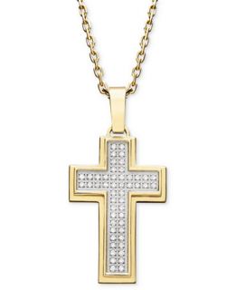 Mens Diamond Necklace, Gold Ion Plated Stainless Steel Diamond Cross