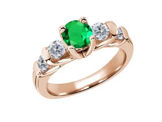1.65 Ct Round Green Nano Emerald G/H Diamond 14K Rose Gold Ring 