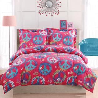Cosmo Girl Peace Sign Pink Full Comforter and Pillow Shams   Home