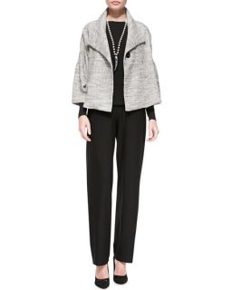 Eileen Fisher 3/4 Sleeve A line Jacket, Long Sleeve Crewneck Tee & Washable Crepe Straight Leg Pants