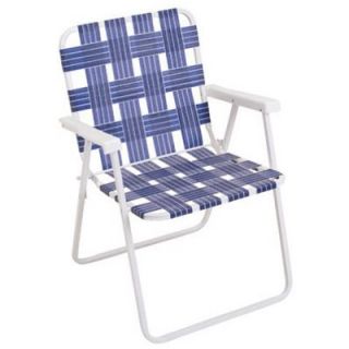 Folding Web Chair, White Powder Coated Steel Frame & Blue Webbing Model# BY055 0138