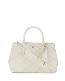 Tory Burch Robinson Stitched Mini Double Satchel Bag, New Ivory