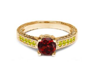 1.17 Ct Round Red Garnet Canary Diamond 18K Yellow Gold Engagement Ring 