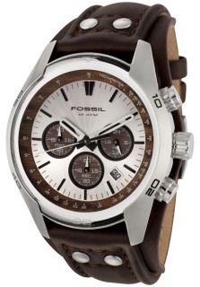 Men's Chronograph Silver Dial Brown Leather Cuff