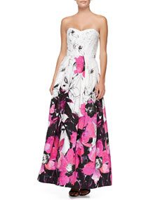 Milly Ava Strapless Floral Gown