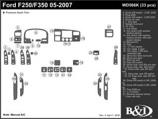 2005, 2006, 2007 Ford F 250 Wood Dash Kits   B&I WD566K DCF   B&I Dash Kits
