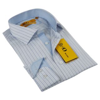 BriO Milano Mens White/ Blue Button Down Dress Shirt   16710876