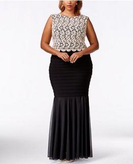 Betsy & Adam Plus Size Lace Bodycon Mermaid Gown