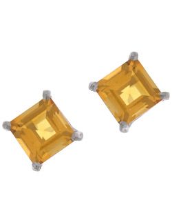 Kabella 14k White Gold Square Citrine Stud Earrings  