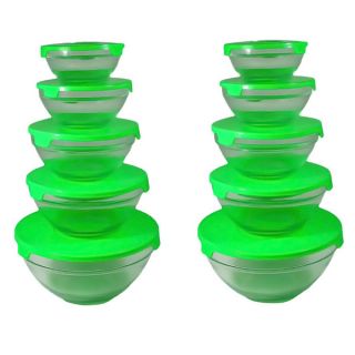 Alpine Cuisine 5 piece Nesting Glass Bowl Set with Green Lids (Pack of
