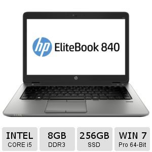 HP EliteBook 840 G2 Notebook PC   12.5 Display, Intel Core i5 5200U Processor, 8GB DDR3 Memory, 256GB SSD, Windows 7 Pro, USB, Wireless LAN, RJ 45   P2C22UT#ABA