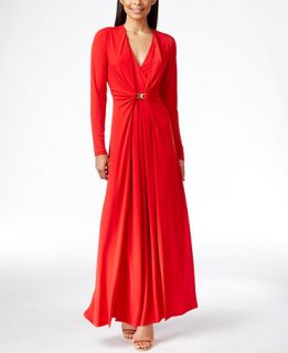Calvin Klein Long Sleeve Ruched Evening Gown   Dresses   Women   