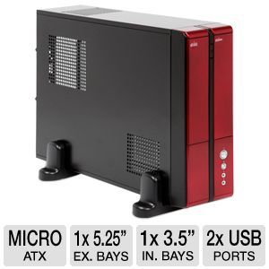 XION HTPC Series XON 710P Red Slim Desktop Case   mATX and Mini ITX, 2 x USB Port, 2 x Audio Port, 300W, 1 x 5.25 Drive Bay, 1 x 3.5 Drive Bay, 4 x Exp. Slots, 1 x 80mm Fan