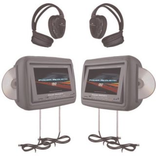 Power Acoustik (HDVD 9) 8.8" Preloaded Universal Headrest Monitors with Twin DVD Combo and Headphones