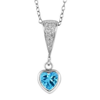 1.13 Ct Heart Shape Swiss Blue Topaz 925 Silver 18" Chain Pendant