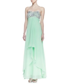 Faviana Strapless Beaded Bodice Gown with Cutout Back, Mint