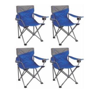4) Coleman Camping Outdoor Beach Folding Big N Tall Oversized Quad Chairs, Blue