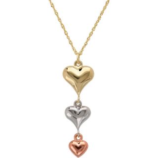 Simply Gold Puffed Heart 10kt Yellow, White and Pink Gold Necklace, 18"